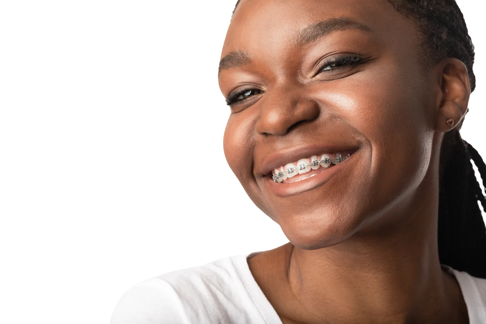 A smiling young woman wearing braces
